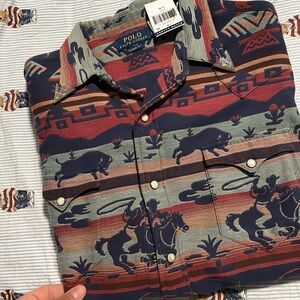 Polo by Ralph Lauren Red and Blue Casual Button Down Shirt